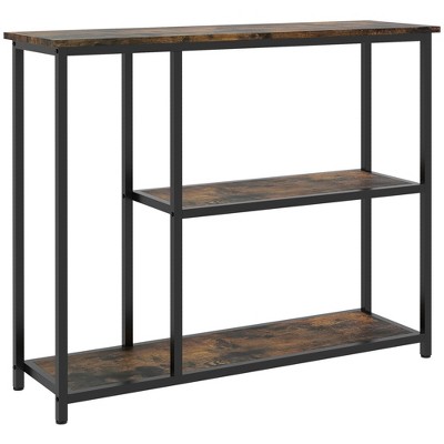 HOMCOM 39" Console Table, Modern Sofa Table with 2 Storage Shelves, Steel Frame, Narrow Entryway Table for Hallway, Brown