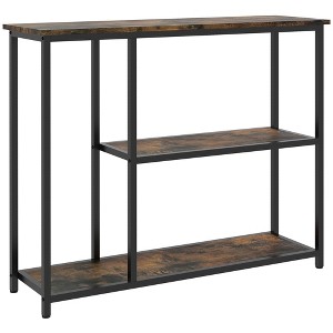 HOMCOM 39" Console Table, Modern Sofa Table with 2 Storage Shelves, Steel Frame, Narrow Entryway Table for Hallway, Brown - 1 of 4