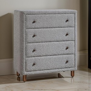 Royal Hampton 38 Inch Tall Dresser Chest, 4 Drawers, Gray Boucle Upholstery, Brown - 1 of 4