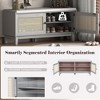 Boho Rattan Entryway Storage Bench, Cushioned Shoe Bench Wooden Shoe Organizer for Hallway/Living Room - ModernLuxe - 4 of 4