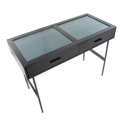 Emery Black Wood Metal Glass Console Table with Storage