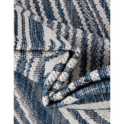Blue and White Rectangular Outdoor Stain-Resistant Rug
