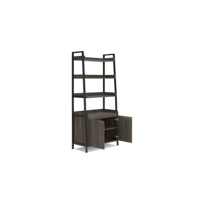 Zendex 72" Dark Brown Wood and Metal Bookcase with Cabinet