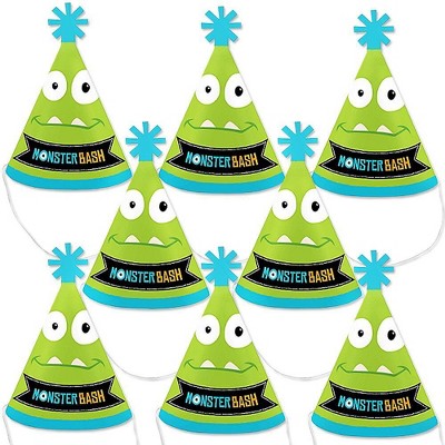 Big Dot of Happiness Monster Bash - Mini Cone Little Monster Birthday Party or Baby Shower Hats - Small Little Party Hats - Set of 8