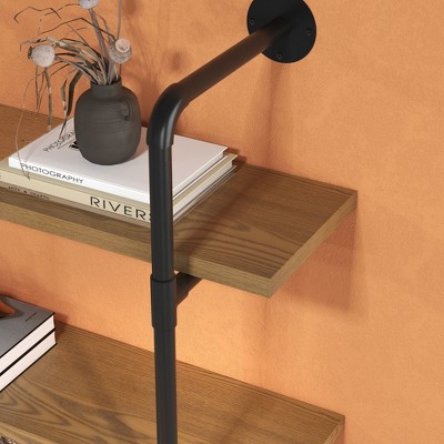 Industrial Brown Steel and Wood 4-Tier Wall Shelf
