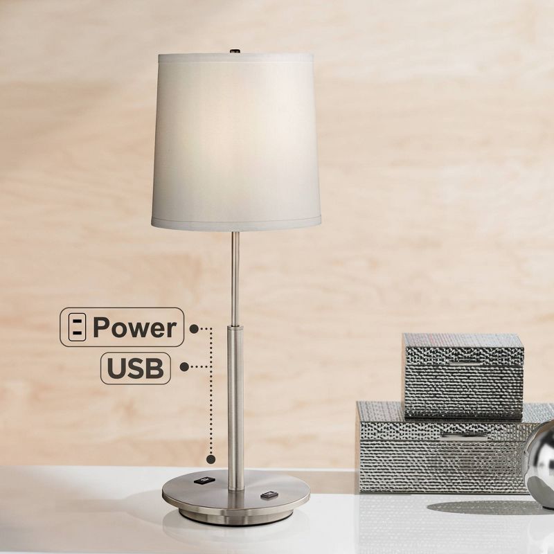 360 Lighting Martel Modern Table Lamp 28" Tall Brushed Nickel with USB and AC Power Outlet in Base Off White Drum Shade for Bedroom Living Room House, 2 of 6