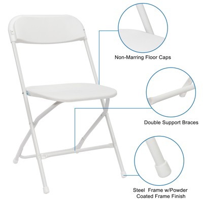 Set of 4 White Plastic and Steel Folding Chairs