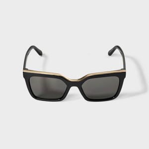 Women's Rectangle Metal Brow Bar Sunglasses - A New Day™ Black - 1 of 2