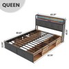 Queen Size Platform Bed Frame with Upholstered Storage Headboard & Bedside Drawers, Brown - 2 of 4