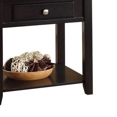 Black Wood Rectangular End Table with Drawer and Shelf