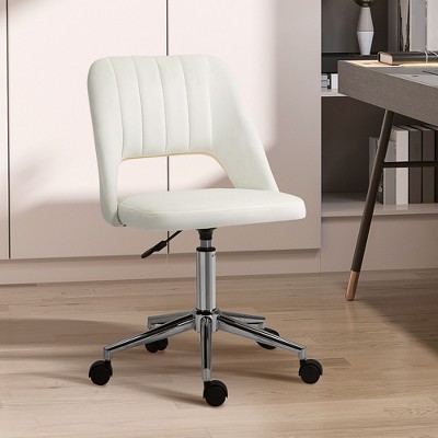 Lyngins Velvet Mid Back Adjustable Height Swivel Home Office Chair with Hollow Back Design for Living Room,Bedroom,Study Room,White