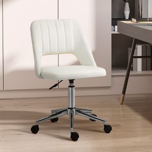 Lyngins Velvet Mid Back Adjustable Height Swivel Home Office Chair with Hollow Back Design for Living Room,Bedroom,Study Room,White - 1 of 4