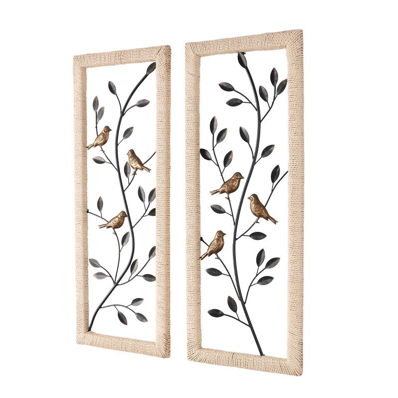 Set of 2 Metal Leaf Wall Decors with Cream Rattan Frame and Bronze Bird Accents Black - Olivia &#38; May, 5 of 8