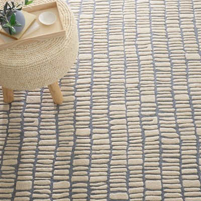 Marie Flanigan Pewter Blue Hand Tufted Wool Geometric Runner Rug