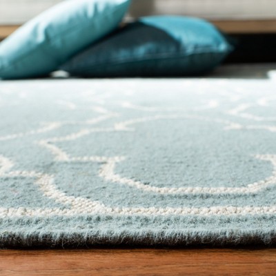 Blue and Ivory Handwoven Wool Geometric Runner Rug