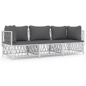 vidaXL Modern 3 Piece Patio Lounge Set - White Steel Frame with Woven Fabric - Modular Design with Comfortable Backrest and Thick Cushions - 1 of 4