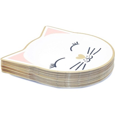Gold Foil Cat-Shaped White Paper Plates for Birthday Parties