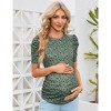 Women's Maternity Shirts Pregnancy Casual Floral Printed Tops Puff Short Sleeve Striped Ruched Side Tunic Top - 2 of 4
