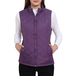 Allegra K Women's Stand Collar Lightweight Gilet Quilted Zip Vest - 1 of 4