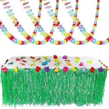 Syncfun Luau Tropical Hawaiian Party Decoration Set Including 100 ft Flower Lei Garland, 36 Hibiscus Flowers and 9 ft Luau Table Skirt