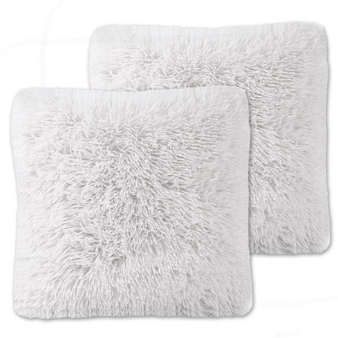 Very Soft & Comfy Plush Long Faux Fur 18 x 18 Throw Pillows 2 Pack, Euro