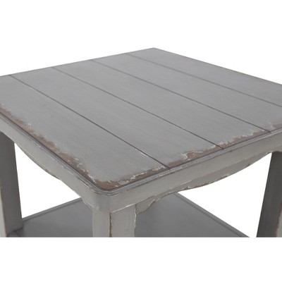 Antique Gray Traditional Square End Table with Storage Shelf