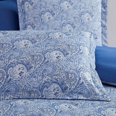 Paisley Blue Twin Microfiber Duvet Cover Set with Pillow Shams