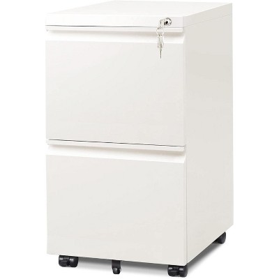 White Mobile 2-Drawer Lockable Steel File Cabinet