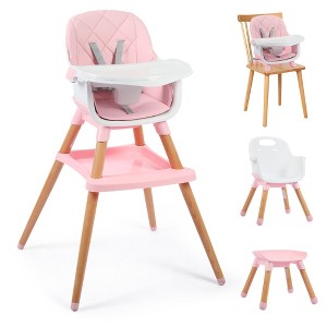 Kinder King 7 in 1 Baby High Chair Convert to Wooden Feeding Chair Removable Tray 5-Point Harness Gray - 1 of 4