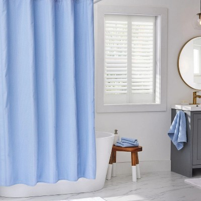 LunaLulinlk Blue Water Waffle Stripe Shower Curtain