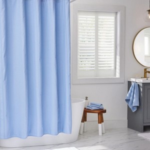 LunaLulinlk Blue Water Waffle Stripe Shower Curtain - 1 of 4
