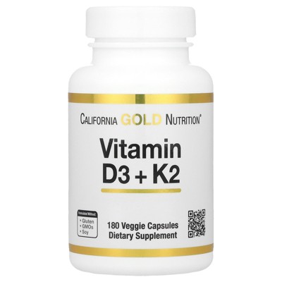 California Gold Nutrition Vitamin D3 + K2 as MK-7, 180 Veggie Capsules
