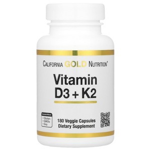 California Gold Nutrition Vitamin D3 + K2 as MK-7, 180 Veggie Capsules - 1 of 3