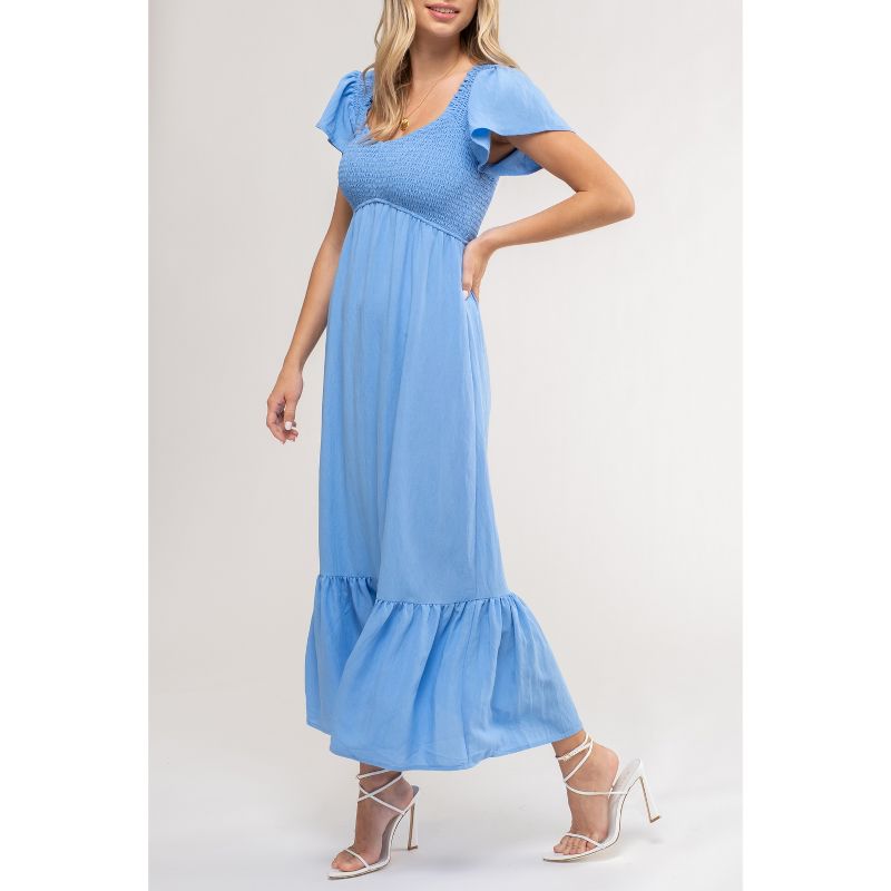 August Sky Women's Solid Smocked Empire Waist Midi Dress, 3 of 5