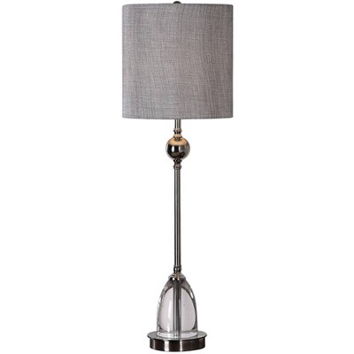 Uttermost Modern Table Lamp 32 1/2" Tall Polished Nickel Silver Gray Linen Fabric Drum Shade for Living Room Bedroom House Bedside