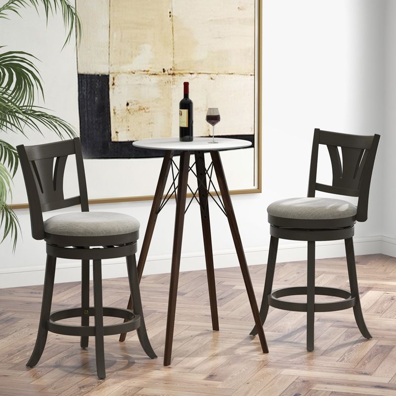 Costway 26.5'' Swivel Bar Stool Counter Height with Curved Backrest & Rubber Wood Legs, 2 of 10