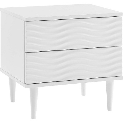 White Wave Design 2-Drawer Nightstand with Tapered Legs