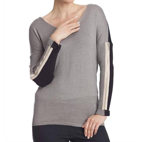 Women's V-Neck Zipper Sleeve Sweater - ANGEL - image 1 of 2