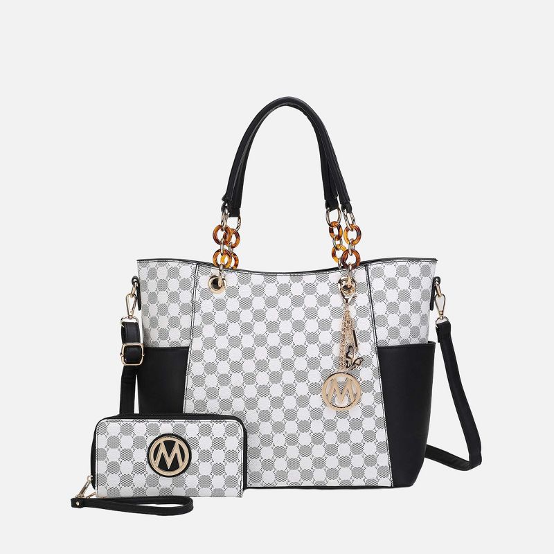 Large Tote Bag Circular Print Vegan Leather with Wallet 2-Piece Set, Merlina – MKF Collection by Mia K - Black
