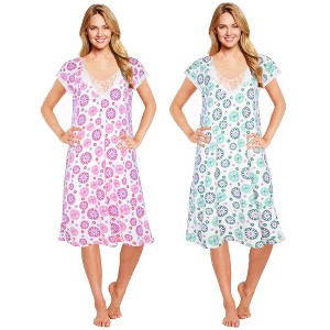 JEFFRICO Womens 2 Pack Nightgowns Short Sleeve Sleepwear Soft Pajama Dress Nightshirts - 1 of 4