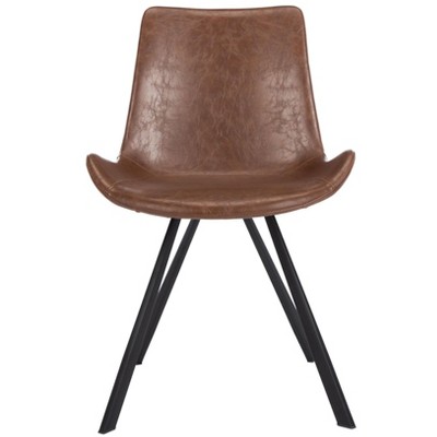 Transitional Wood and Faux Leather Side Chairs in Light Brown, Set of 2