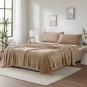 True North by Sleep Philosophy Soloft Plush Micro Plush Sheet Set Taupe - 1 of 4