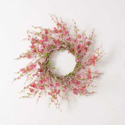 Sullivans Artificial Pink Blossom 6.5 Mini Wreath 20.5"H