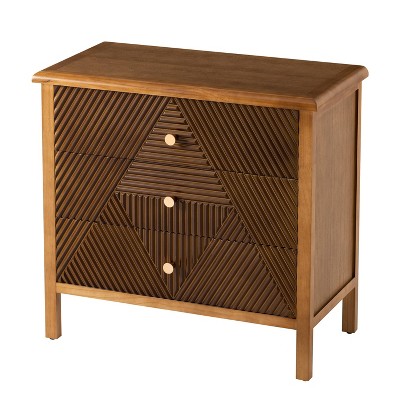 JIONJOY Modern Geometric Dresser - 3-Drawer Nightstand with Fluted Carved Design