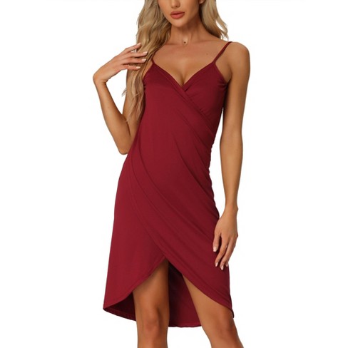 Cheibear Women's Satin Nightgown Summer Cami Mini Spaghetti Lingerie Dress  Red Medium : Target