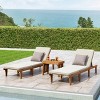 Ariana 3pc Acacia Wood Chaise Lounge Set - Teak/Cream - Christopher Knight Home: Outdoor Seating with Accent Table - image 2 of 4