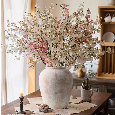 Rustic White and Brown Ceramic Decorative Table Vase