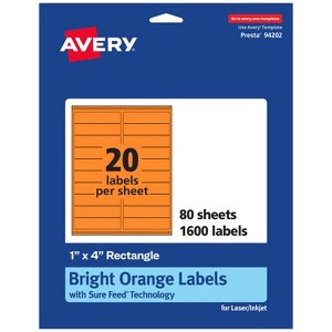 Avery Bright Orange Paper Labels, 1" x 4" Rectangle - 1 of 4