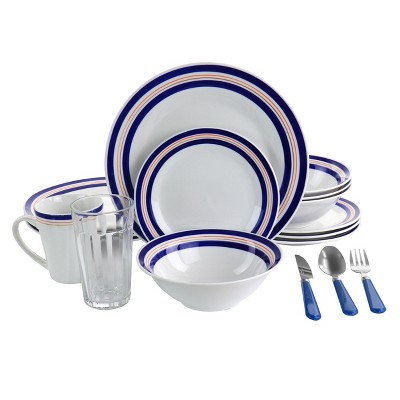 Oster Juego De Vajilla 16 Piece Opal Glass Dinnerware Set in White 