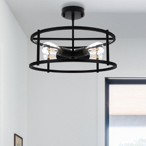 DORESshop 16.5 in. 4-Light Matte Black Industrial Flush Mount with Metal Shade and No Bulbs Included 1-Pack - 1 of 4